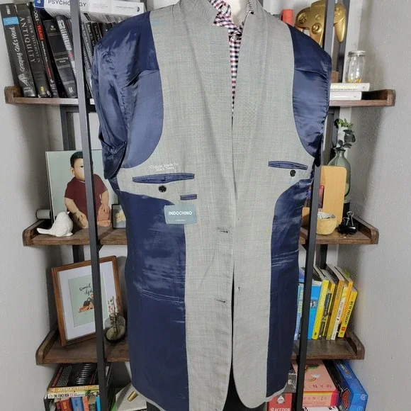 Indochino‎ Men's Sport Coat Blazer Two Button Gray Sharkskin Wool Size about 50L